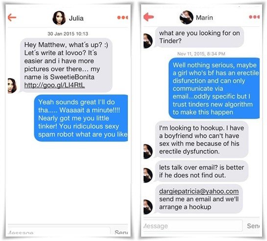 tinder chat bot scam example