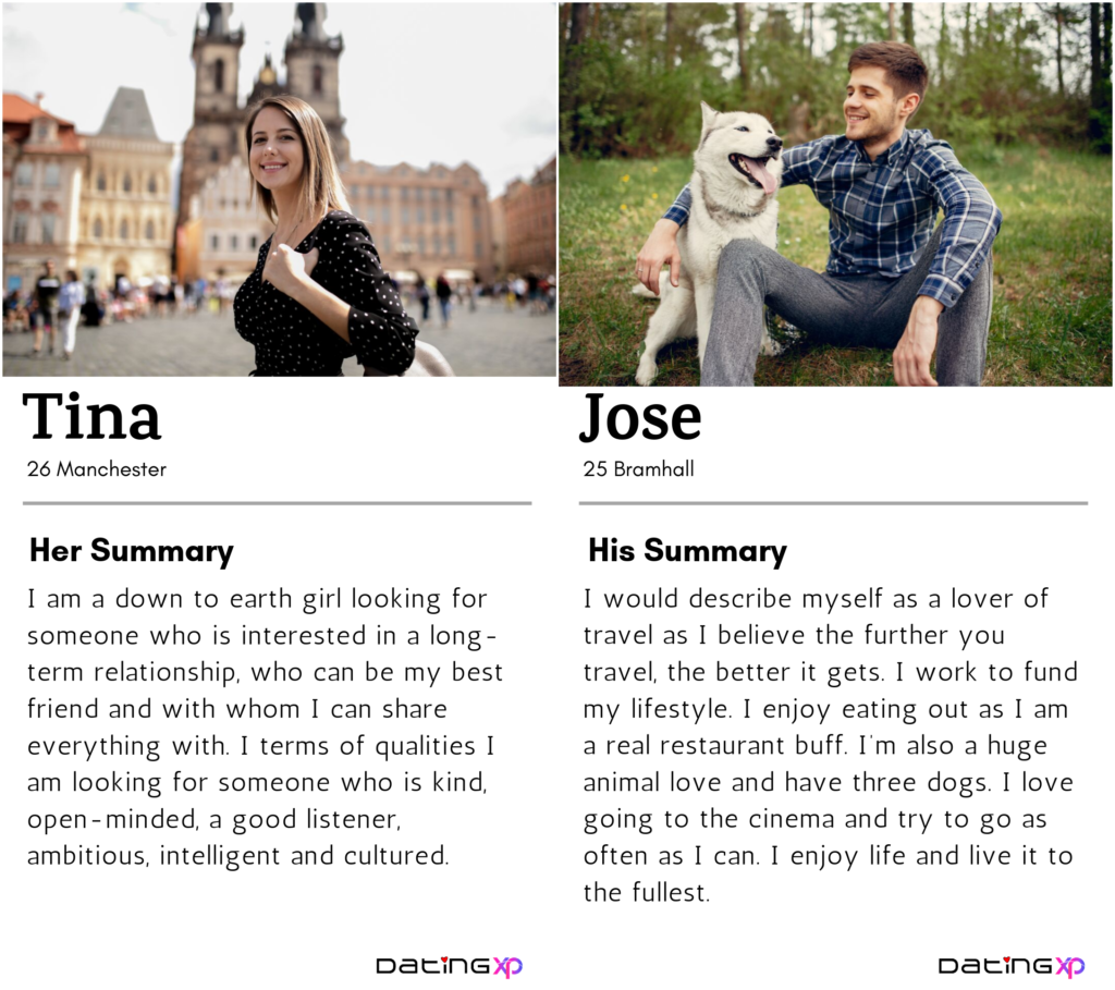 two dating profile examples from the dating app match.com