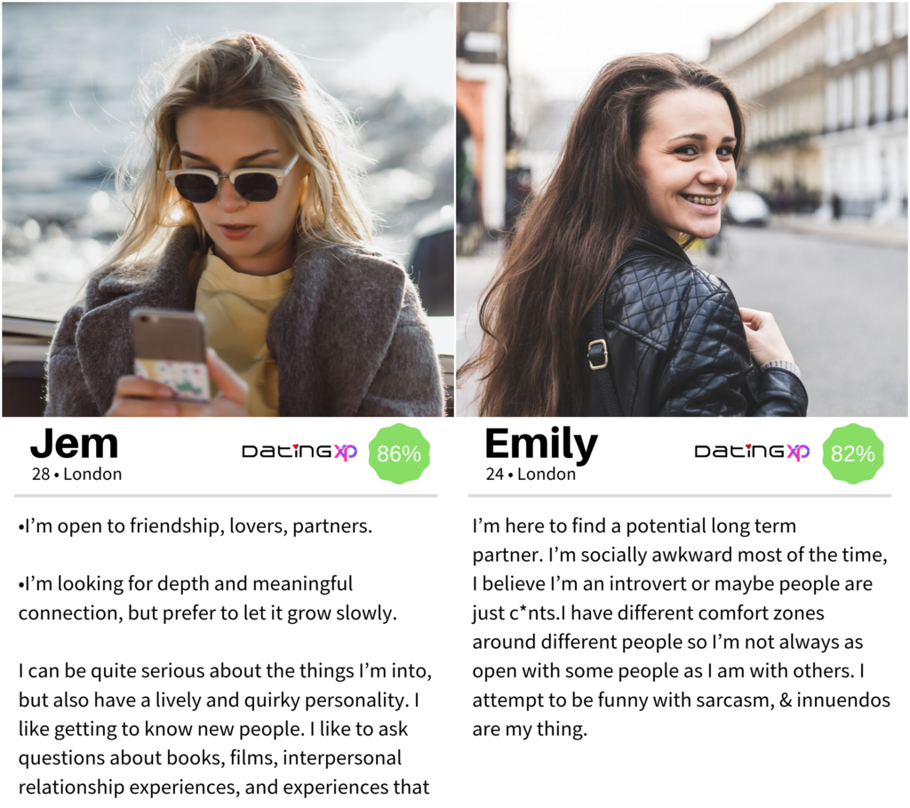 two dating profile examples from the dating app okcupid
