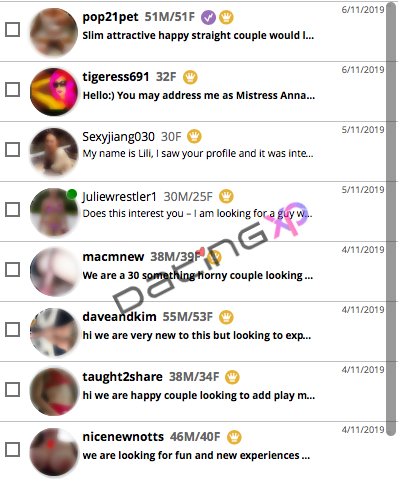 screenshot of AdultFriendFinder users messaging 