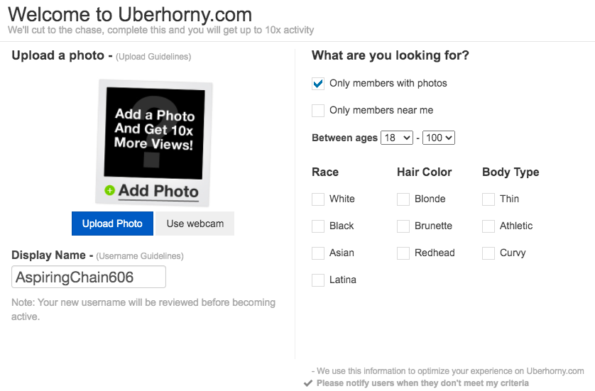 uberhorny search filters