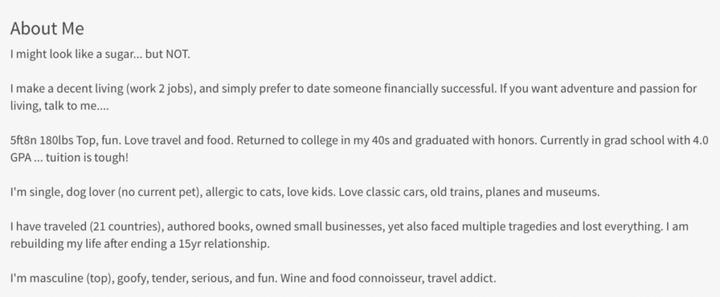 sugar daddy bio and about me example
